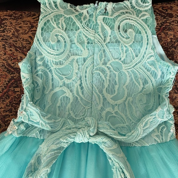 Teal color girls formal dress with rhinestones - Picture 4 of 5